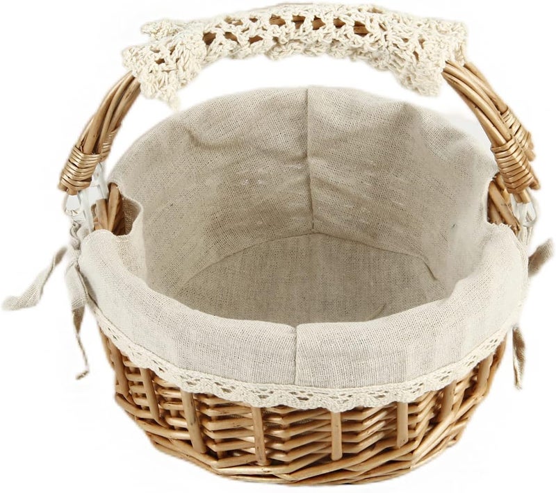 SHCMSADO Wicker Basket with Handles, Woven Willow Storage Basket for Picnic,Decoration,Gift,Wedding (Beige Lace) - Image 1